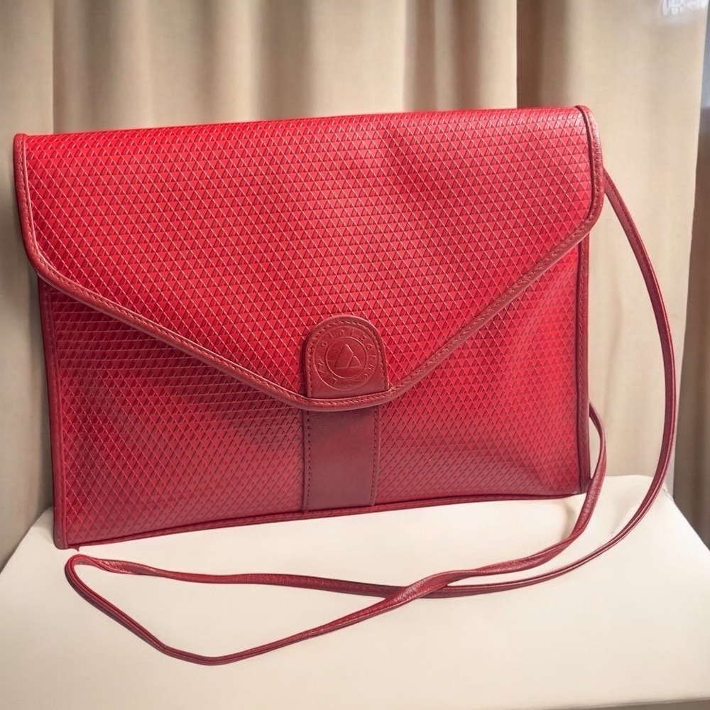 Vintage 80s LIZ CLAIBORNE Leather Convertible Clutch Shoulder Bag Classic RED